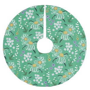 Retro Flowers, Botanical Seamless Pattern. Brushed Polyester Tree Skirt