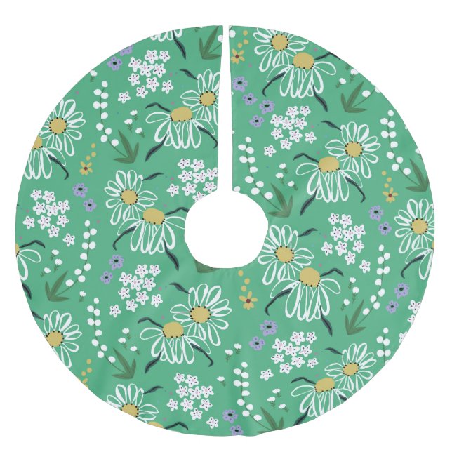 Retro Flowers, Botanical Seamless Pattern. Brushed Polyester Tree Skirt (Front)