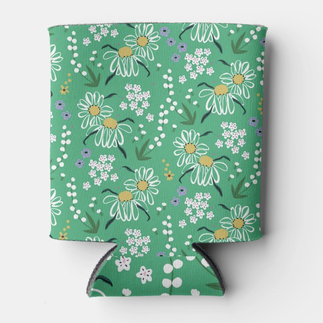Retro Flowers, Botanical Seamless Pattern. Can Cooler (Front)