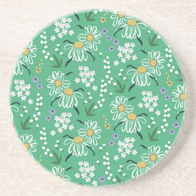 Retro Flowers, Botanical Seamless Pattern. Coaster (Front)