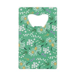 Retro Flowers, Botanical Seamless Pattern. Credit Card Bottle Opener