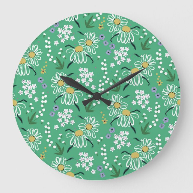 Retro Flowers, Botanical Seamless Pattern. Large Clock (Front)