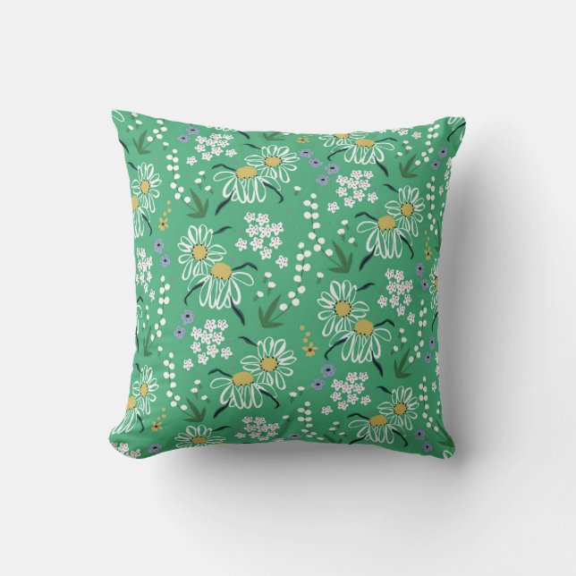 Retro Flowers, Botanical Seamless Pattern. Throw Pillow (Front)