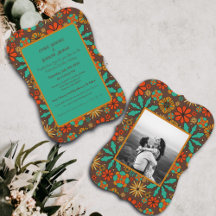 Retro Flowers Brown Teal Red floral groovy 60s