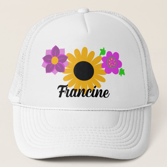 Retro Flowers Customizable Trucker Hat (Front)