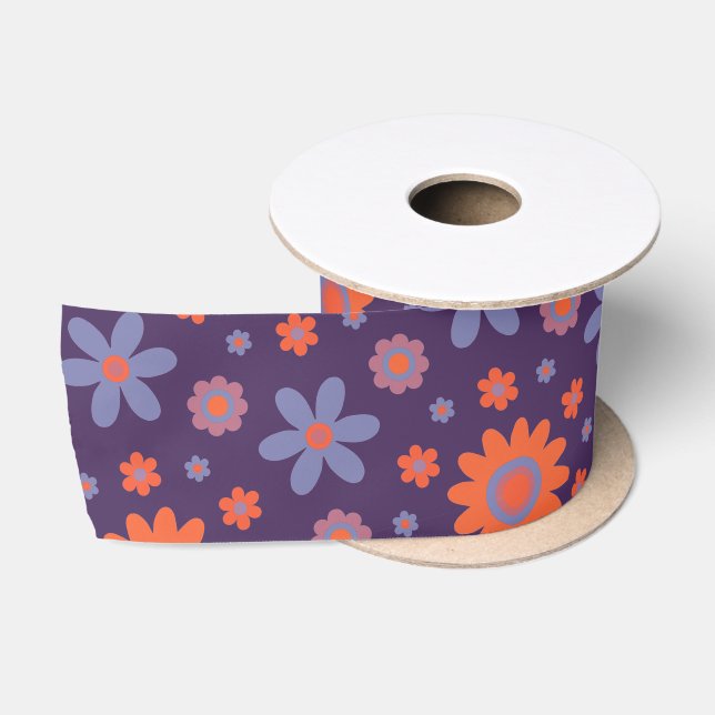    Retro Flowers Cute Fun 70s Hippie Daisy Pattern Satin Ribbon (Spool)