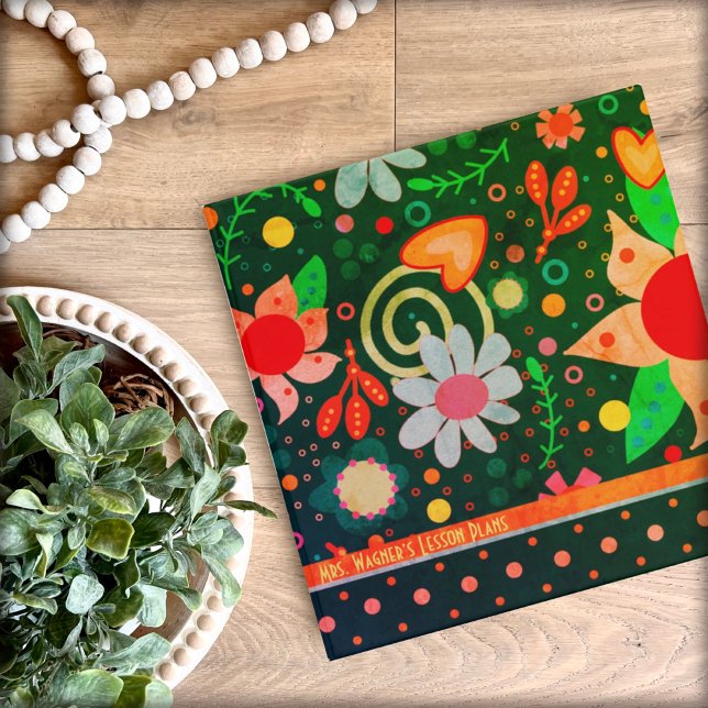 Retro Flowers Dots Fun Personalized Teacher Binder (Creator Uploaded)