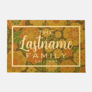 Retro Flowers - Family Script Welcome Doormat