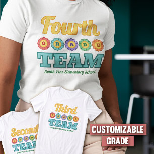 Retro Flowers Fourth Grade Team School Name Tri-Blend Shirt
