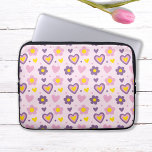 Retro Flowers Hearts Pattern Pink, Purple, Yellow Laptop Sleeve<br><div class="desc">Cute pattern featuring pastel-toned flowers and charming hearts,  evoking a nostalgic and retro vibe.</div>