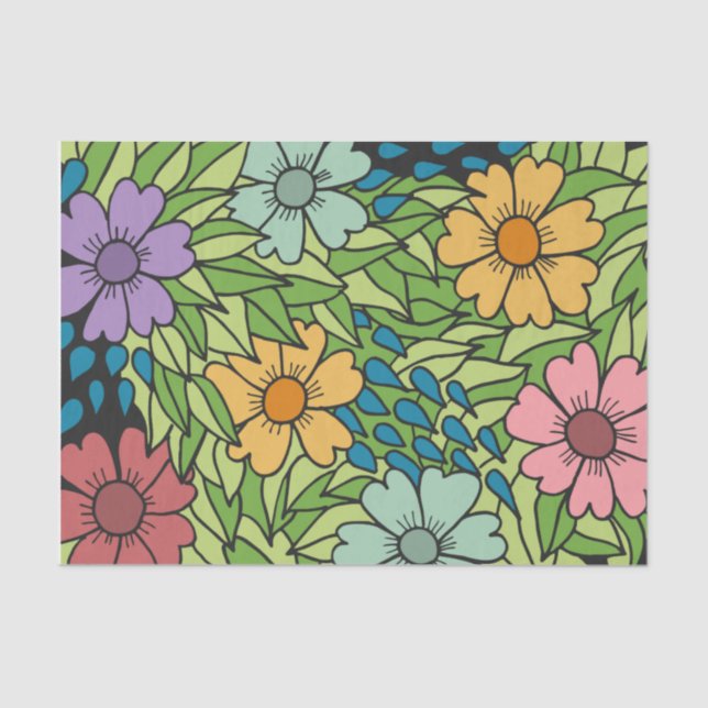 Retro Flowers Large Scale Multicolored Tissue Paper (Front)