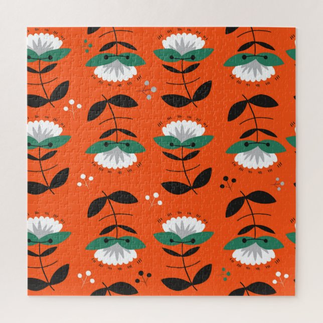 Retro flowers, leaves: seamless pattern. jigsaw puzzle (Vertical)