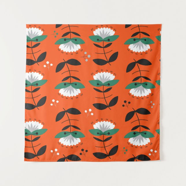 Retro flowers, leaves: seamless pattern. tapestry (Front)