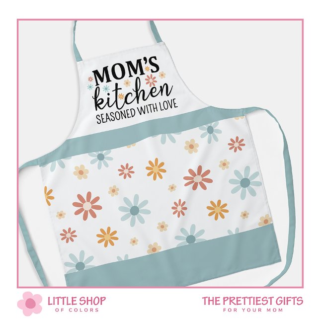 Retro Flowers Mom's Kitchen Seasoned with Love Apron (Creator Uploaded)