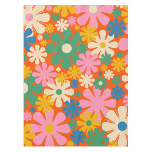 Retro Flowers Multi-Color 60s 70s Floral Pattern Tablecloth