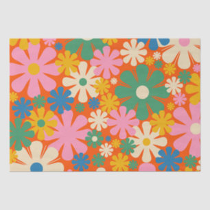 Retro Flowers Multi-Colour 60s 70s Floral Pattern Tissue Paper
