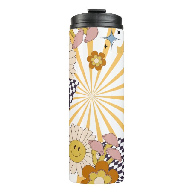 Retro Flowers & Mushrooms Thermal Tumbler (Front)