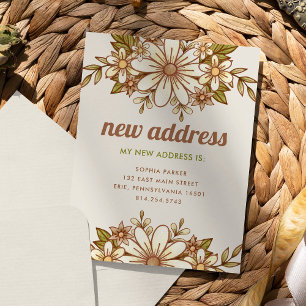 Retro Flowers   New Address Moving Announcement Postcard