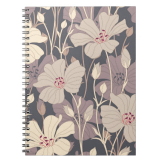 retro flowers on a dark background in seamless pat notebook