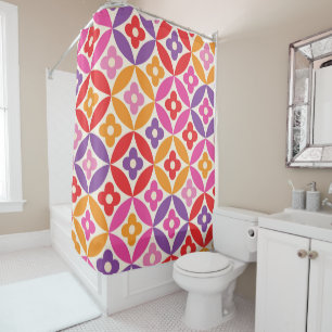 Retro  Flowers on Mid Century Circles Pattern 