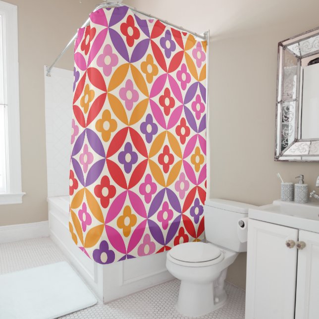 Retro  Flowers on Mid Century Circles Pattern  (In Situ)