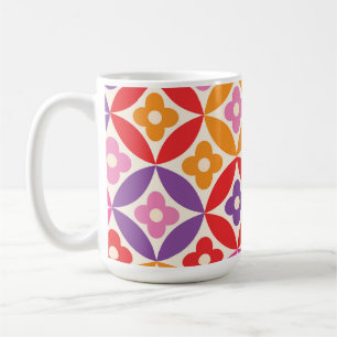 Retro Flowers on Mid Century Circles Pattern Coffee Mug