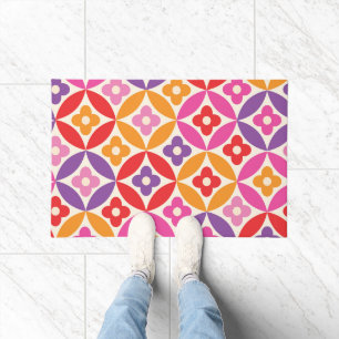 Retro Flowers on Mid Century Circles Pattern Doormat