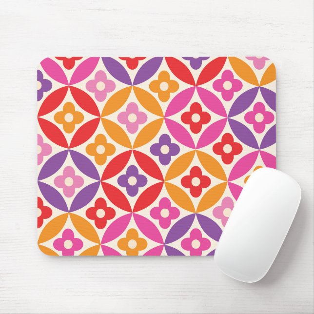 Retro  Flowers on Mid Century Circles Pattern  Mouse Pad (With Mouse)