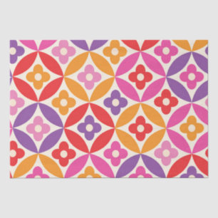 Retro Flowers on Mid Century Circles Pattern Tissue Paper