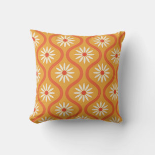 Retro Flowers on Mid Century Orange Ogee Custom  Throw Pillow