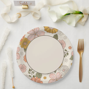 Retro Flowers Paper Plate