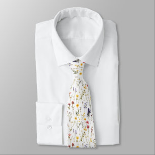 Retro Flowers Pattern Cottagecore Wildflowers Tie