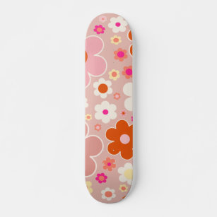 Retro Flowers Peach Blush Pink Orange Floral Skateboard