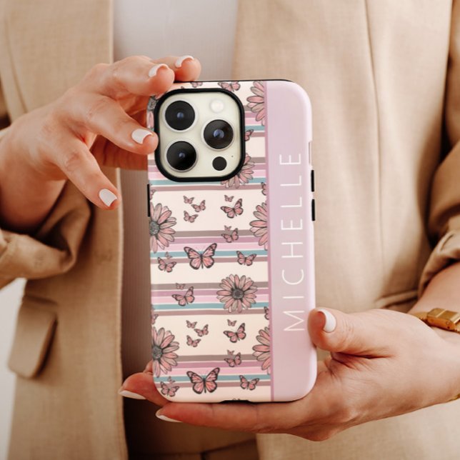 Retro Flowers Personalized with Name Floral Daisy Case-Mate iPhone Case (Creator Uploaded)