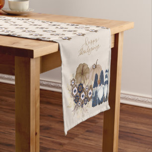 Retro Flowers Pumpkins Denim Gnomes Thanksgiving Short Table Runner