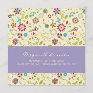 Retro Flowers · Purple · Save the Date Card
