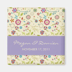 Retro Flowers · Purple · Save the Date Magnet