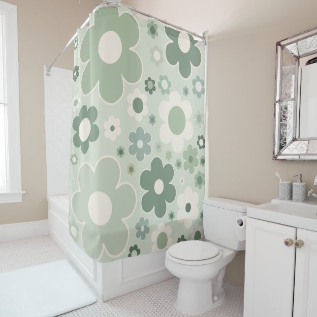 Retro Flowers Sage Green Abstract Floral (In Situ)