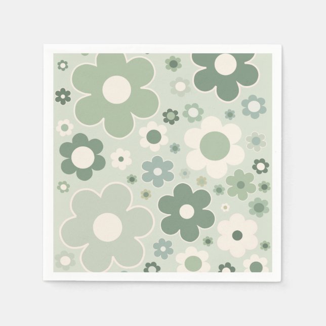 Retro Flowers Sage Green Abstract Floral Napkin (Front)