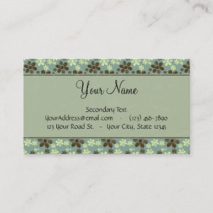 Retro Flowers Sea Green with Stripes and Monogram Business Card