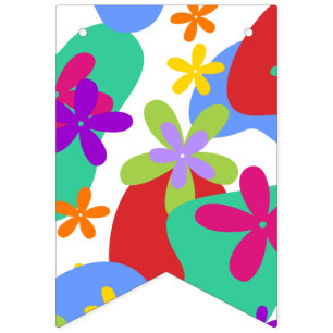 Retro Flowers seamless pattern coloured Bunting Flags
