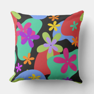 Retro Flowers seamless pattern coloured Throw Pillow