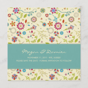 Retro Flowers · Teal · Save the Date Card