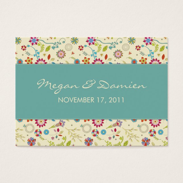 Retro Flowers · Teal · Wedding Favour Tag (Front)