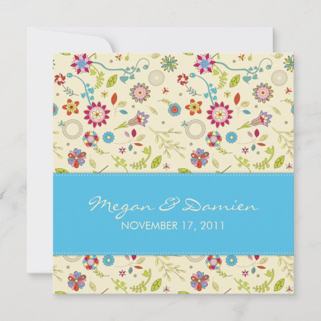 Retro Flowers · Turquoise · Wedding Invitation (Front)
