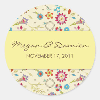 Retro Flowers · Yellow · Save the Date Sticker