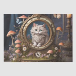 Retro Fluffy Cat, antique clock Decoupage Tissue Paper