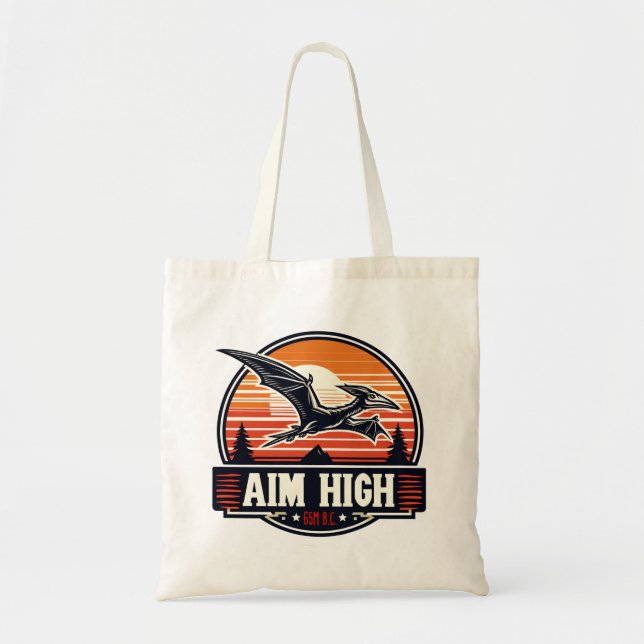 Retro Flying Dinosaur with Sunset Vibes Tote Bag (Front)