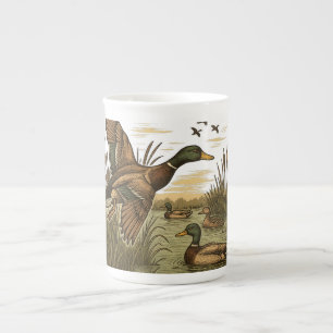 Retro-Flying-Mallard-Duck-Hunting, Bone China Mug