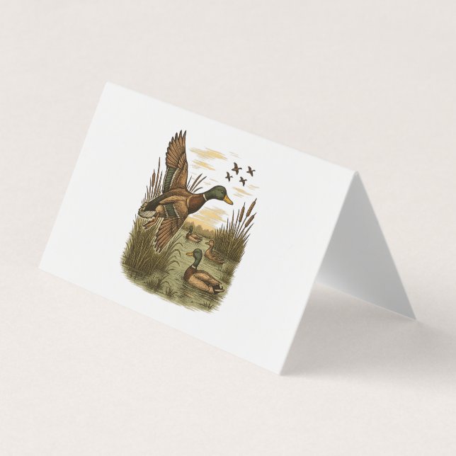 Retro-Flying-Mallard-Duck-Hunting Business Card (Front)